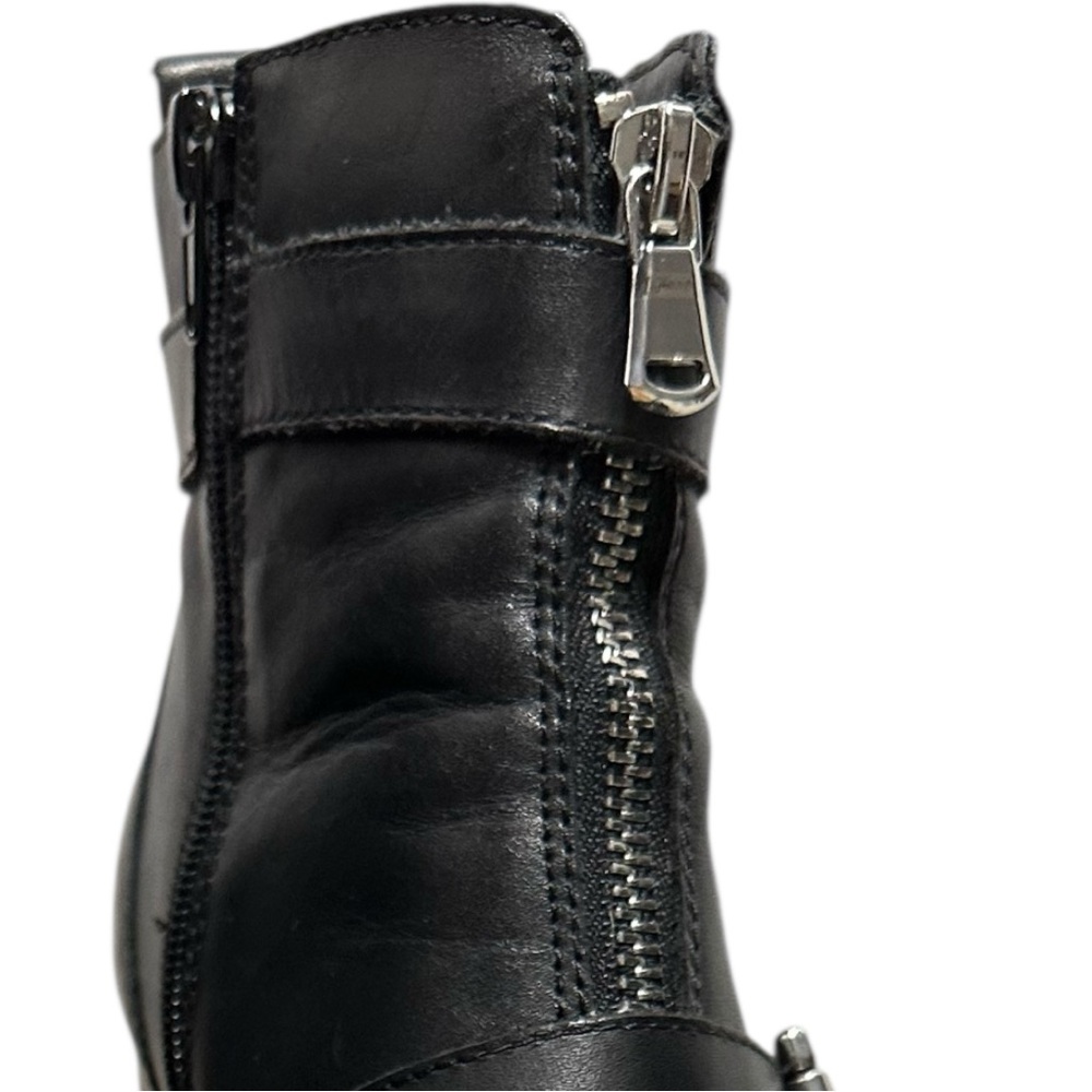 Steve Madden Halle Moto Buckle Black Leather Pointed Toe Zipper Booties - Picture 8 of 14